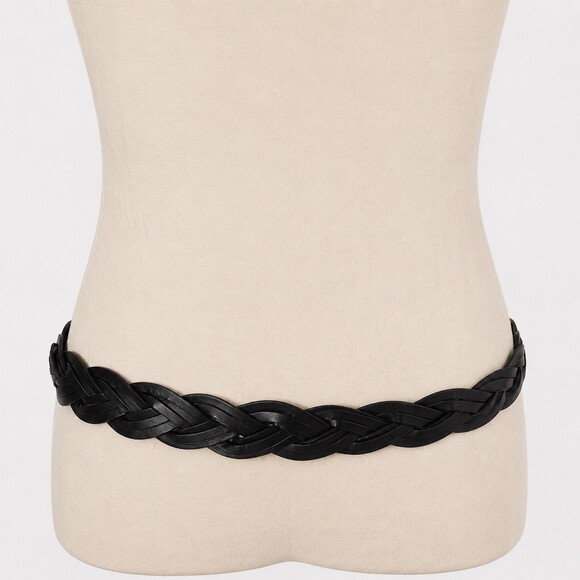 Ralph Lauren Tri-Strap Stirrup Buckle Belt Black Braided Leather Womens Medium